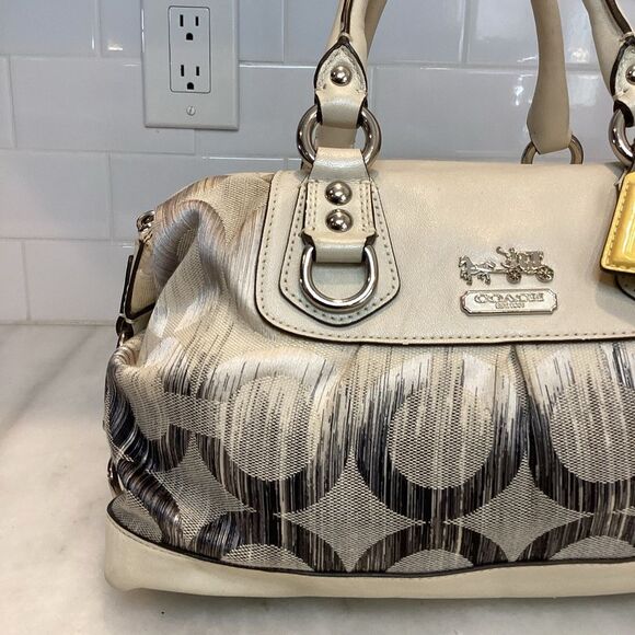Coach White & Navy Signature IKAT Sabrina Satchel - Picture 2 of 14